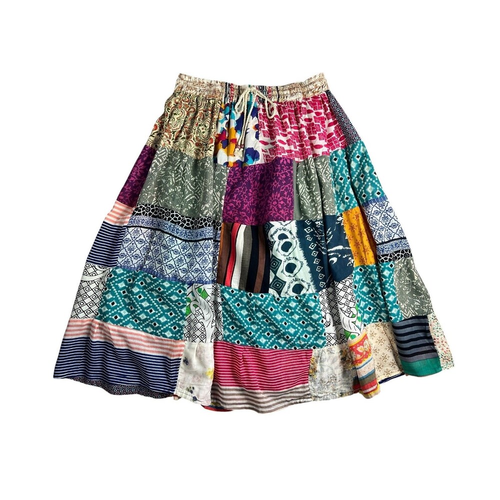 Vintage JackPot NY Full Patchwork Midi Skirt  Size S  Boho Peasant Hippie Retro